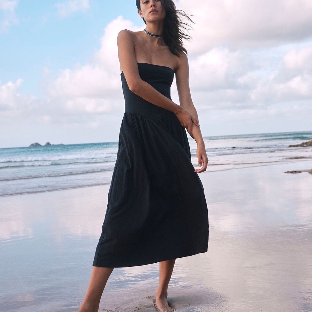 Free People Black Strapless Midi Dress